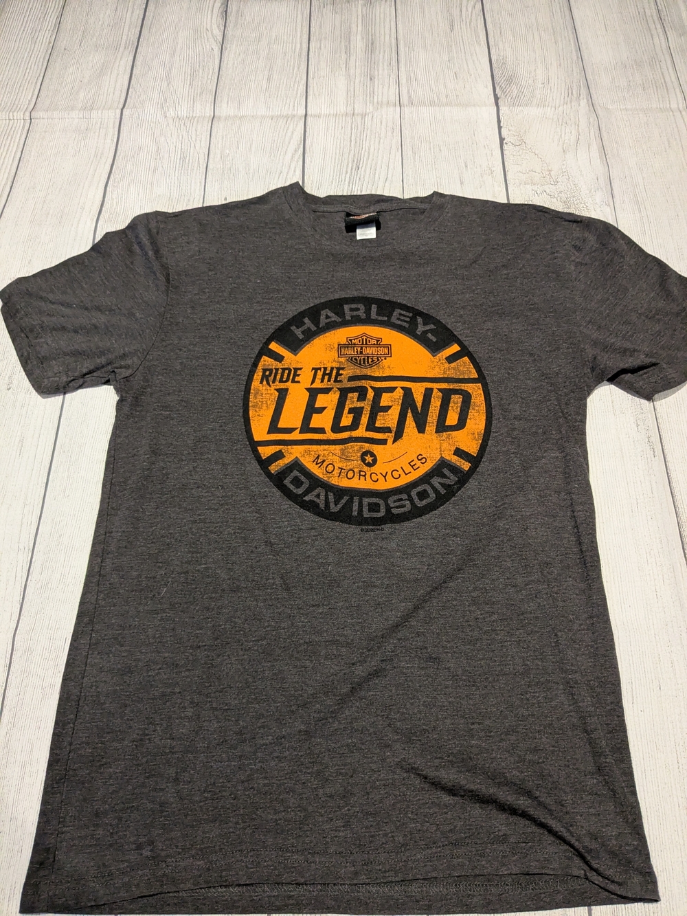 Harley-Davidson Gray Short Sleeve Tee with Orange 'Legend' Graphic